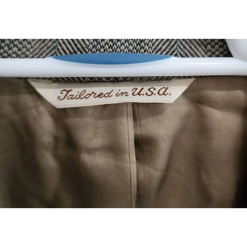 VTG Stafford Gray Herringbone 2 Button Suit Jacket Blazer Size 46L‎ USA MADE